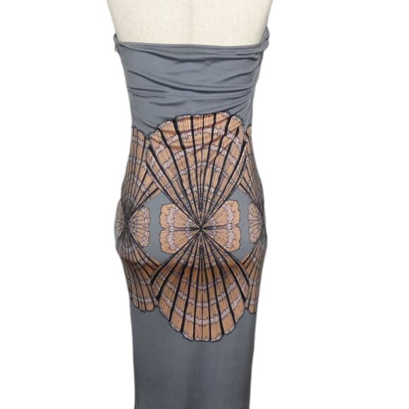 Mara Hoffman Silk Maxi Dress Strapless Sea Shell Tan & Gray Double Slit #1296 - Picture 8 of 9